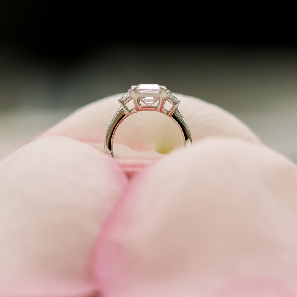 2.75 CT Emerald Moissanite Three Stones Engagement Ring
