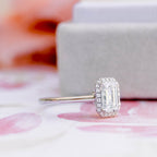 1.0 CT Emerald Cut Moissanite Halo Style Engagement Ring