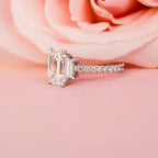 2.75 CT Emerald Moissanite Three Stones Pave Setting Engagement Ring