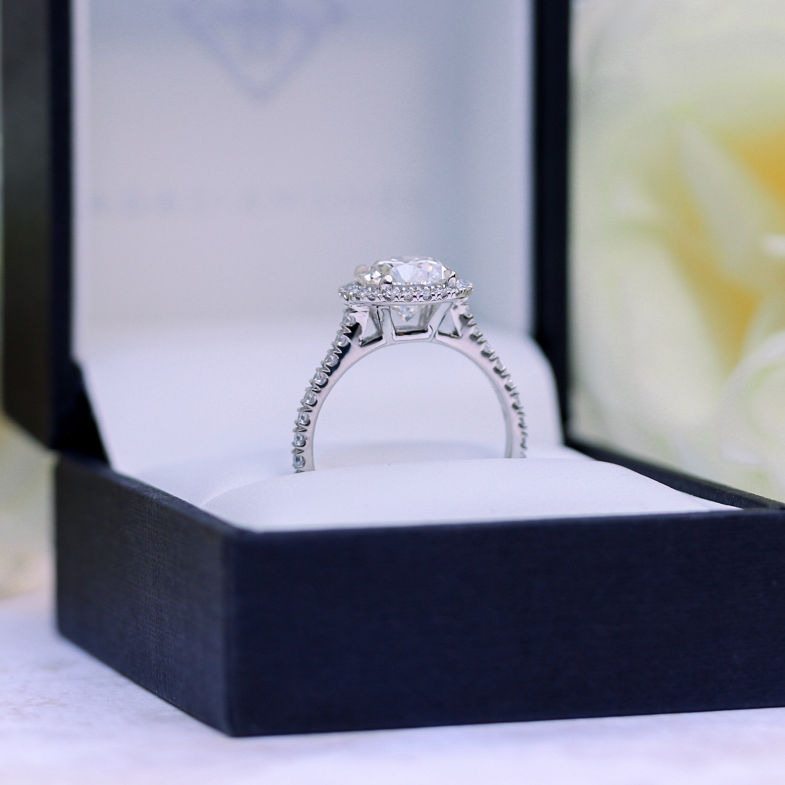 2.25 CT Round Brilliant Cut Moissanite Halo Setting Engagement Ring