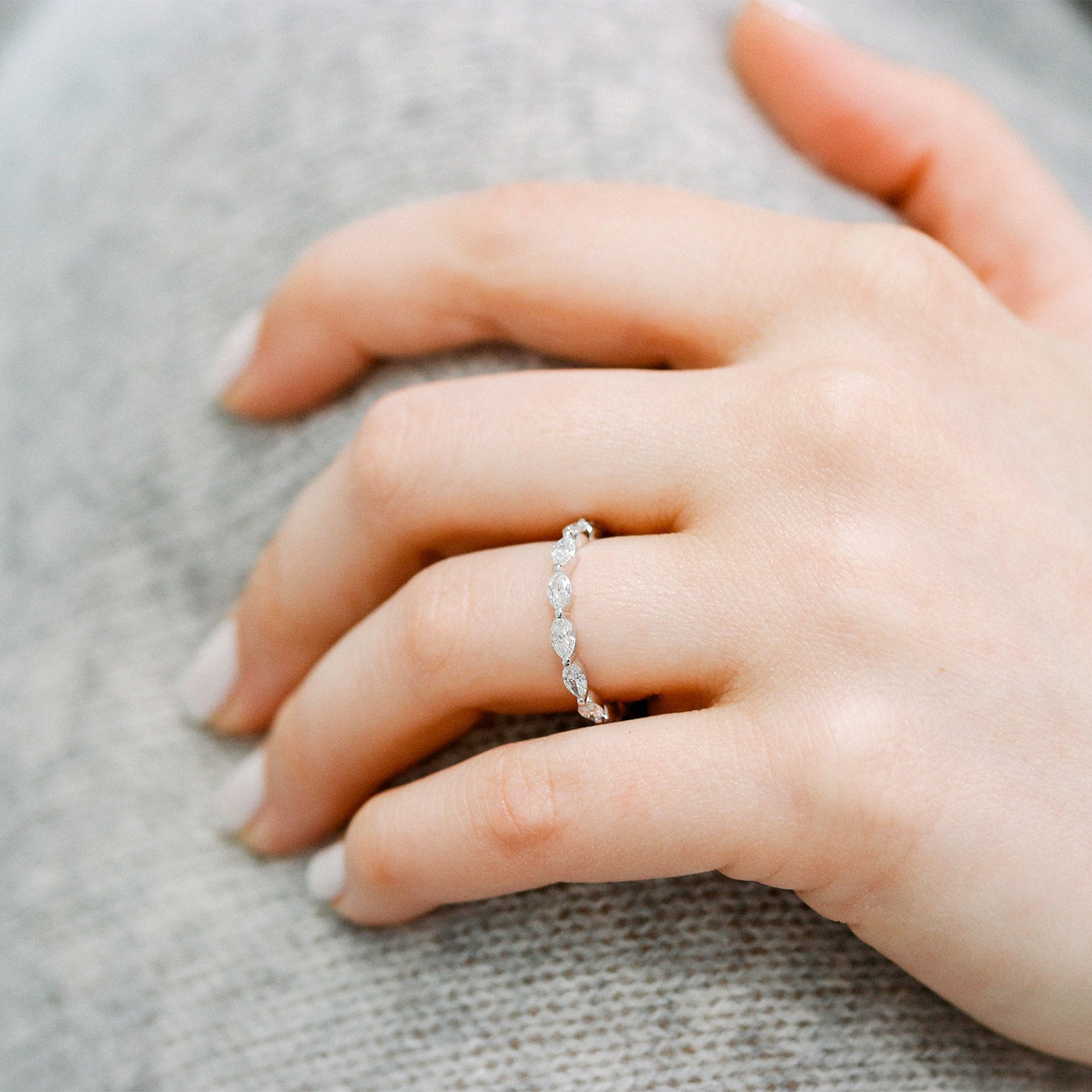 Marquise Cut Moissanite Full Eternity Wedding Band