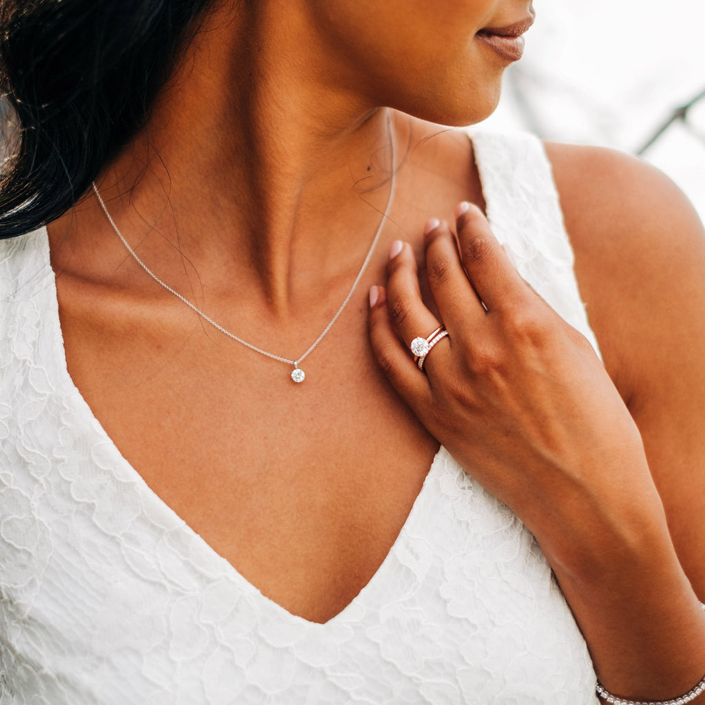 0.50-1.0ct Round Brilliant Cut Moissanite Solitaire Necklace
