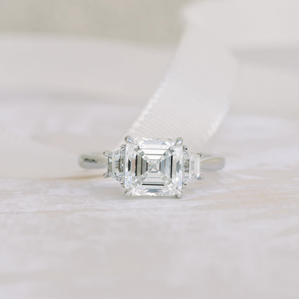 2.0 CT Asscher Cut Moissanite Three Stones Engagement Ring