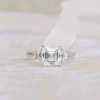 2.0 CT Asscher Cut Moissanite Three Stones Engagement Ring