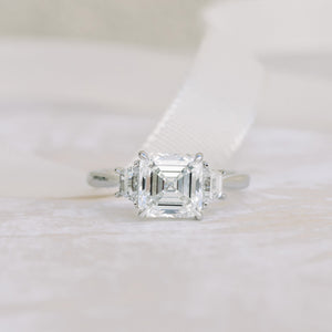 2.0 CT Asscher Cut Moissanite Three Stones Engagement Ring