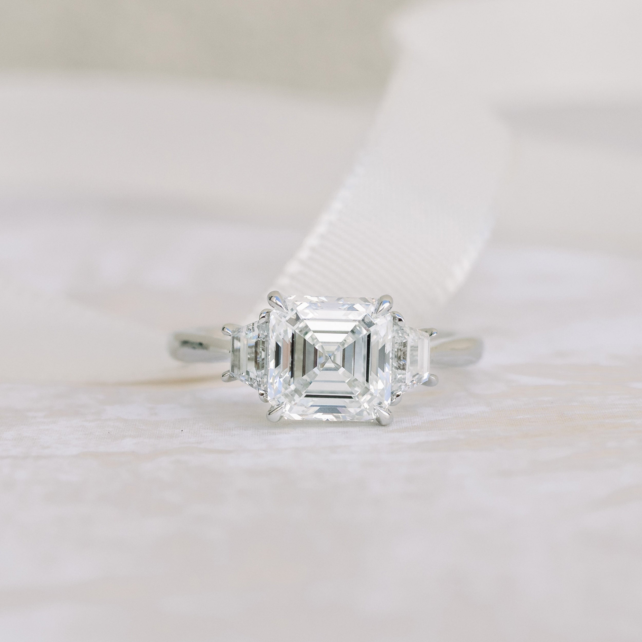 2.0 CT Asscher Cut Moissanite Three Stones Engagement Ring
