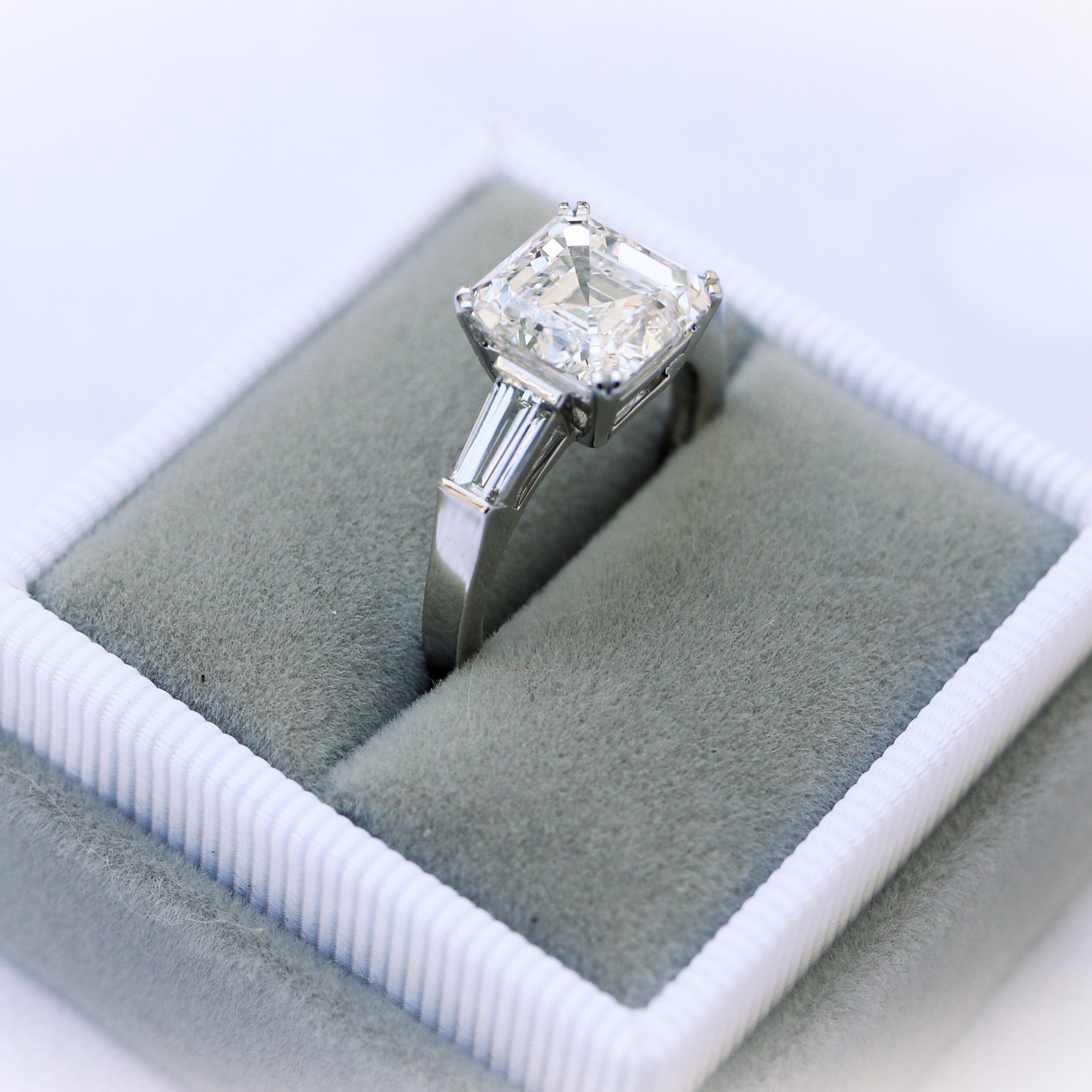 1.75 CT Asscher Cut Moissanite Three Stones Engagement Ring