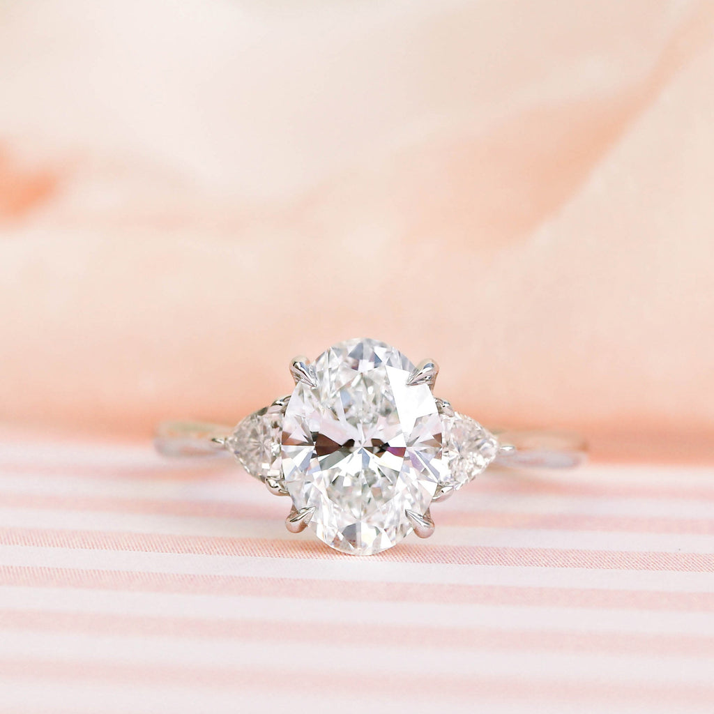 2.25CT Oval Moissanite three Stones Engagement Ring