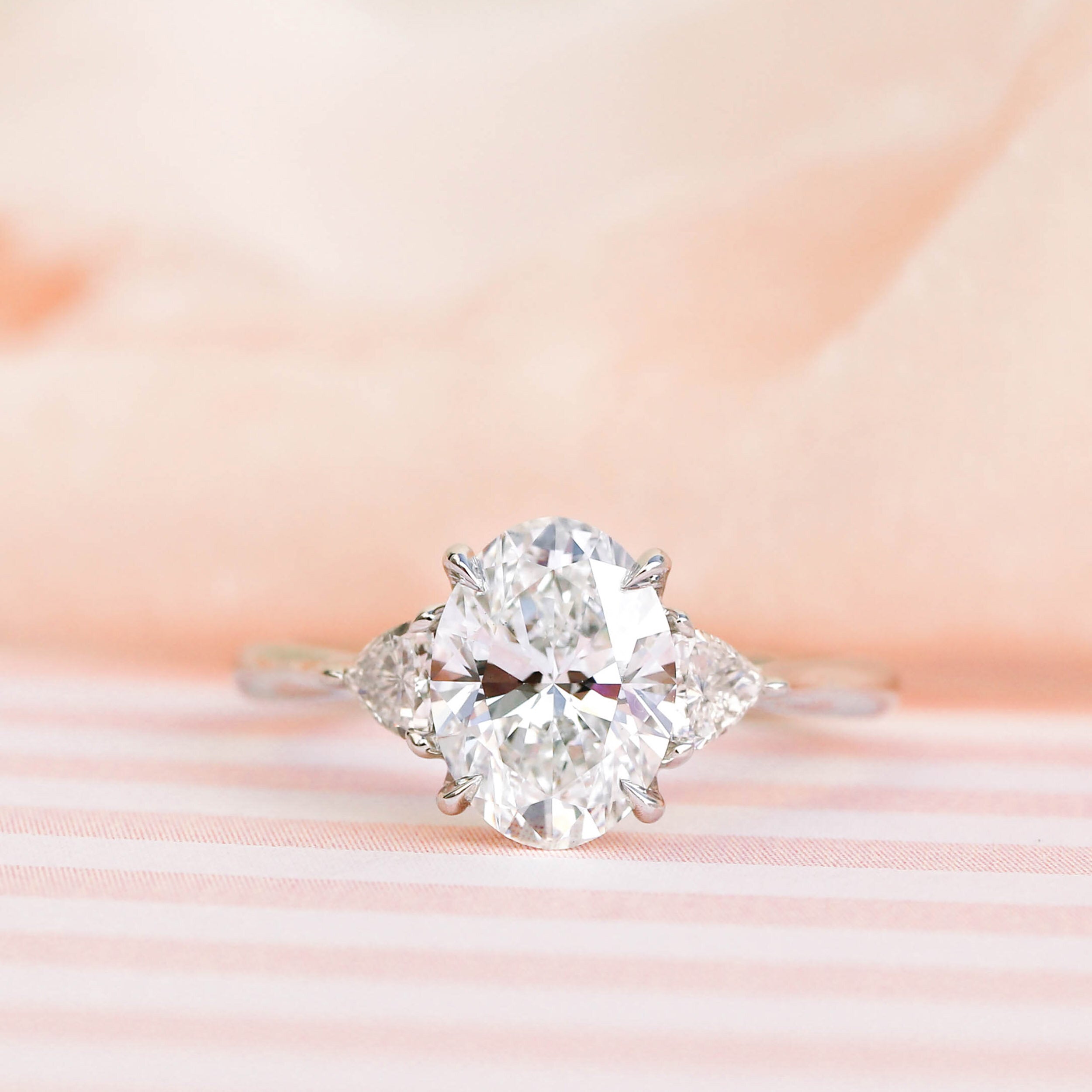 2.25CT Oval Moissanite three Stones Engagement Ring