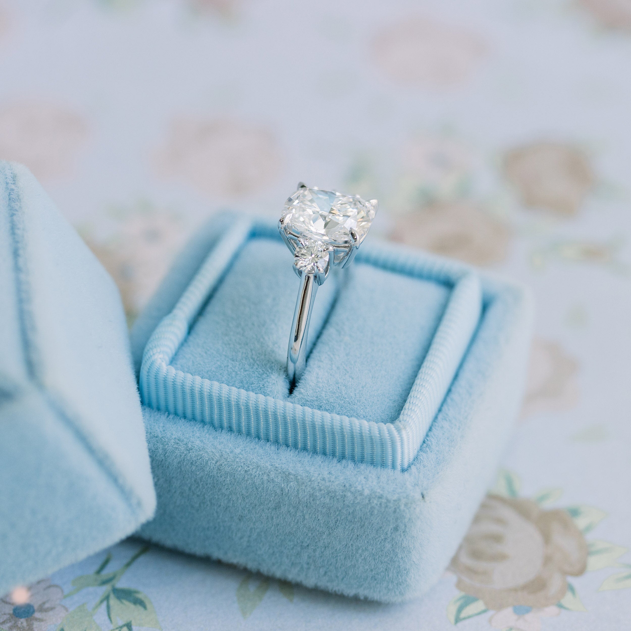 2.50 CT Elongated Cushion Moissanite Three Stones Engagement Ring