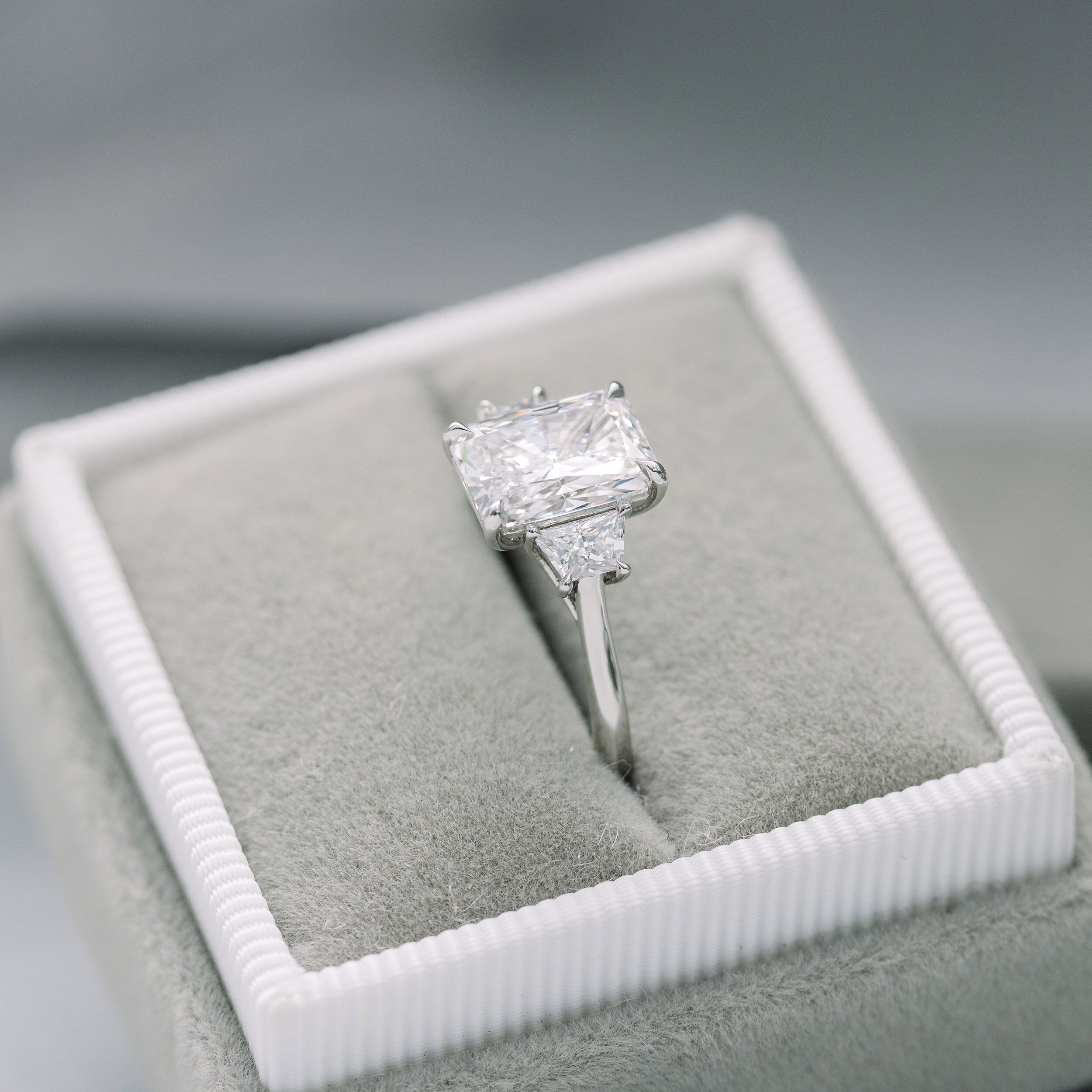 2.50 CT Radiant Moissanite Three Stones Engagement Ring
