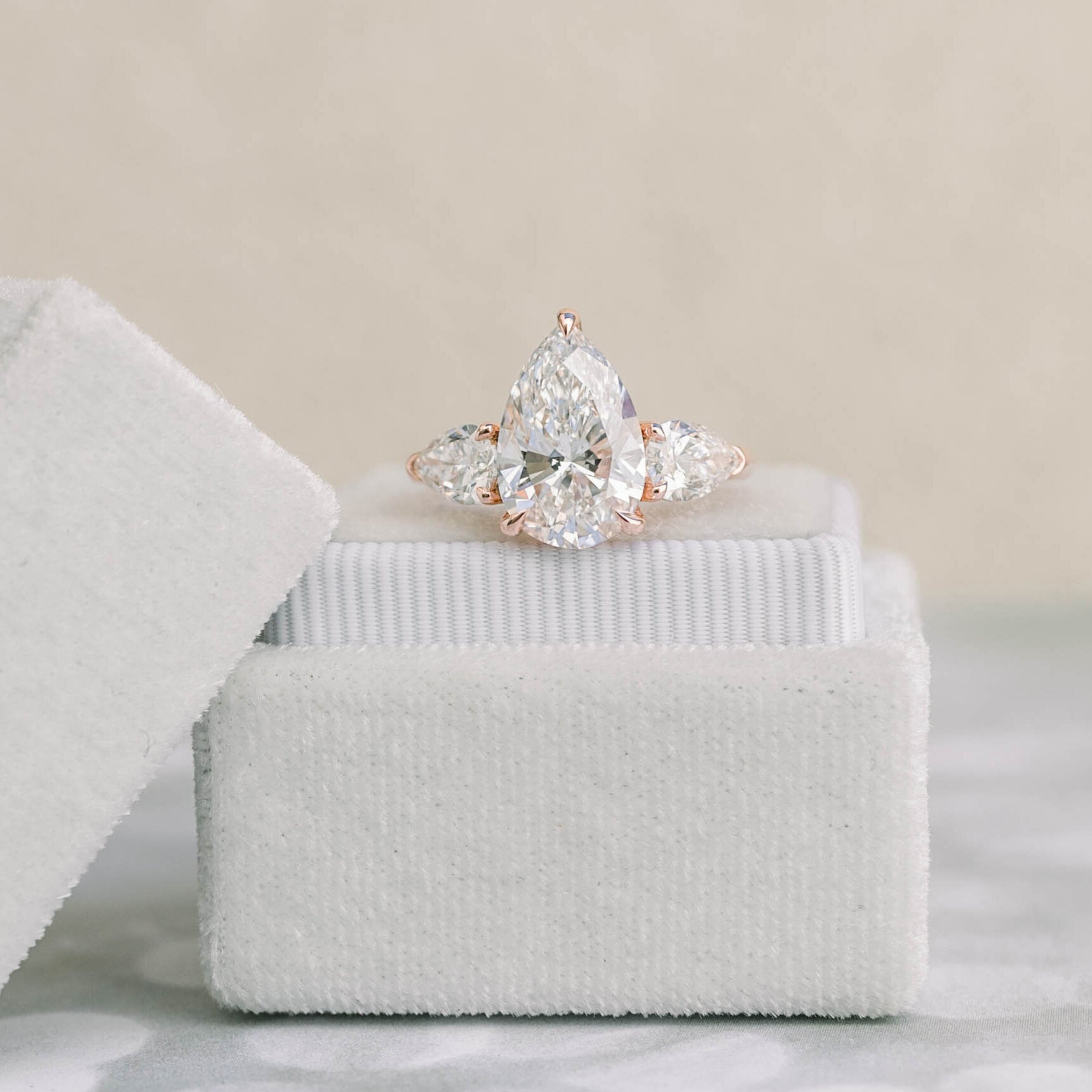 2.0 CT Pear Cut Moissanite Three Stone Engagement Ring