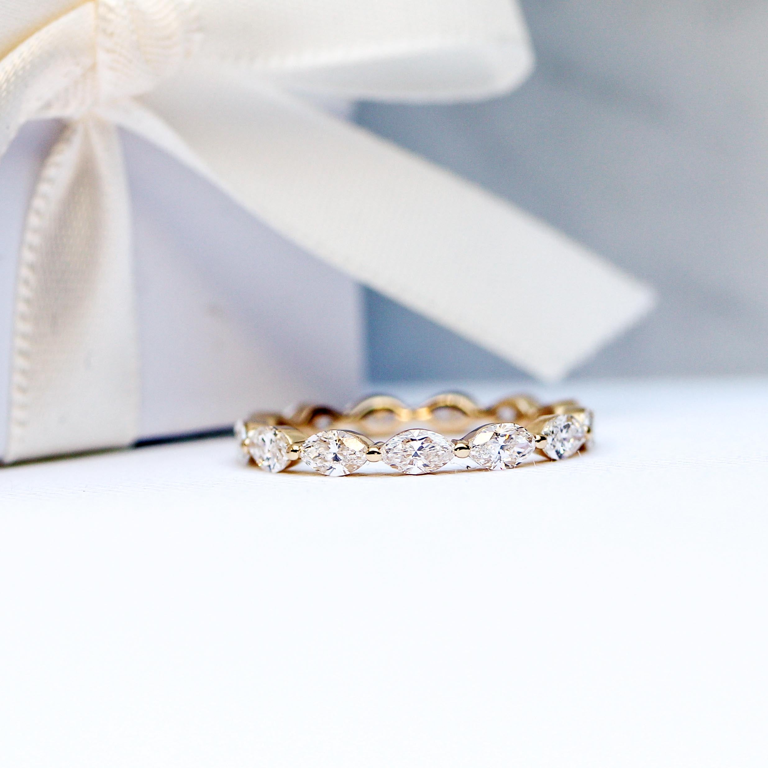 Marquise Cut Moissanite Full Eternity Wedding Band
