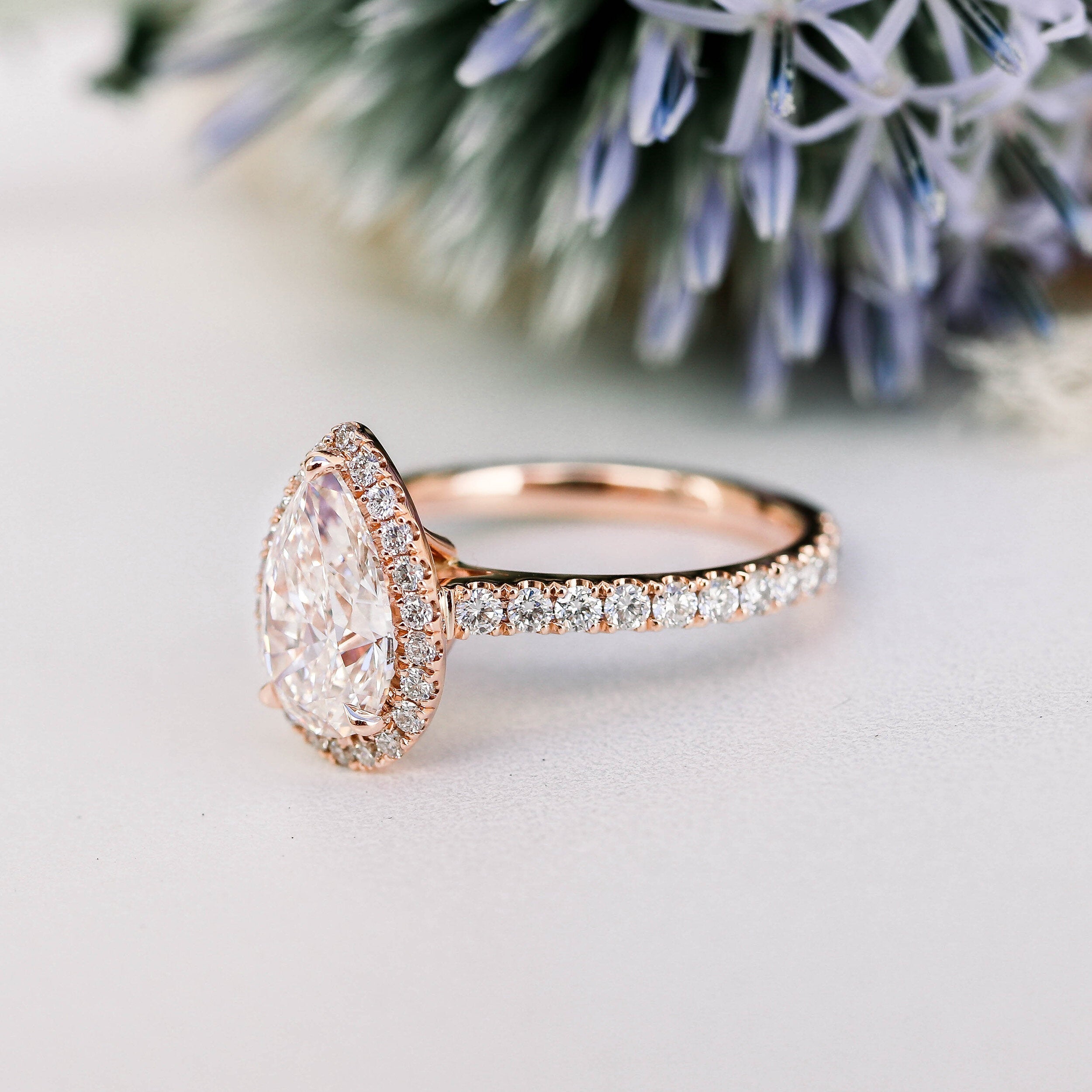 2.0 CT Pear Cut Moissanite Halo Setting Engagement Ring
