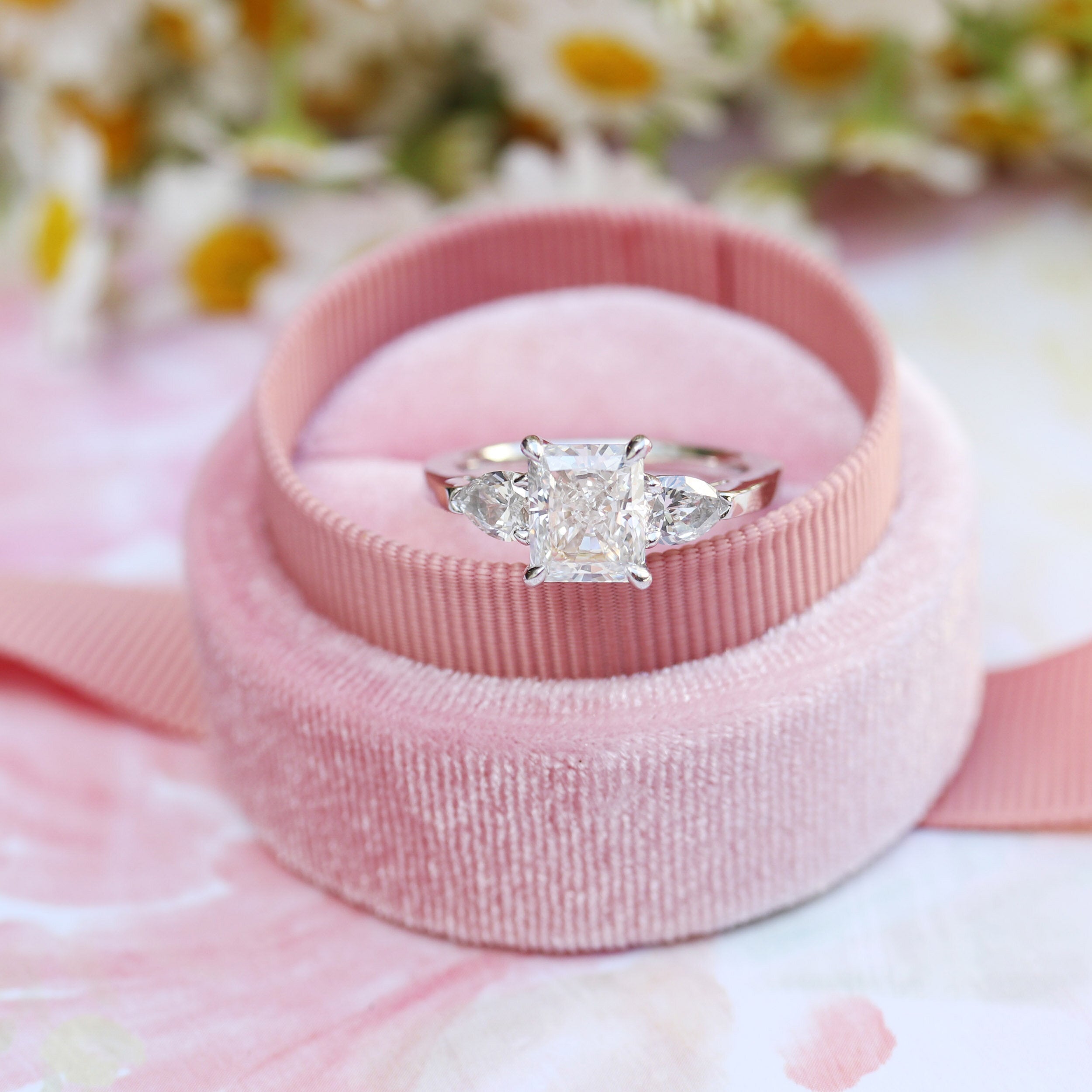 2.0 CT Radiant Cut Moissanite Three Stone Engagement Ring