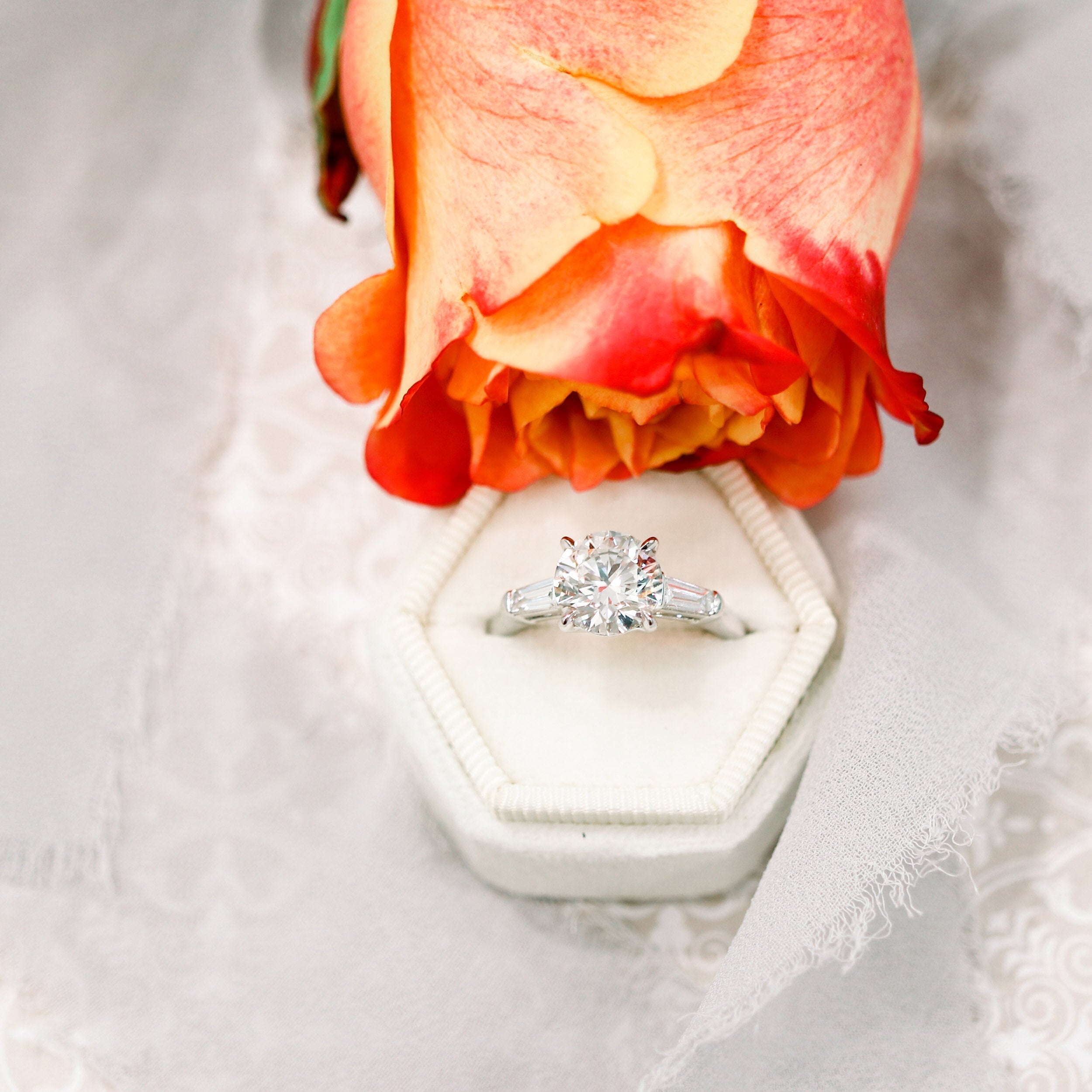 2.0 CT Round Brilliant Cut Moissanite Three Stones Engagement Ring