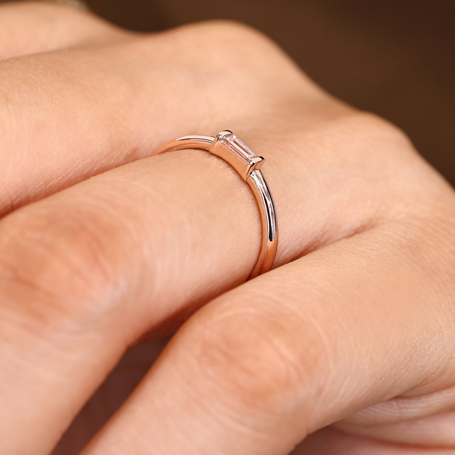 Half Bezel Baguette Wedding Band in Solitaire Style