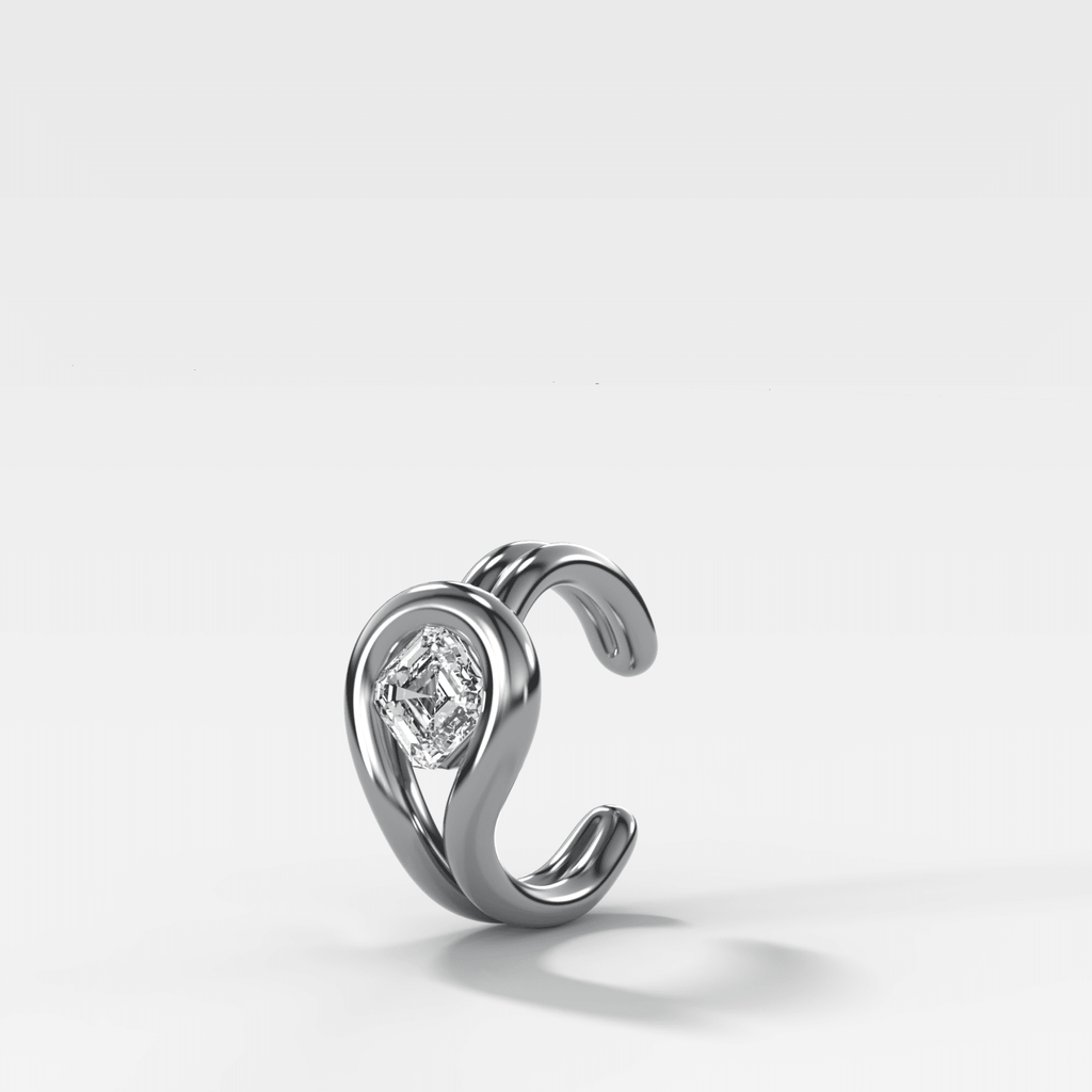 Lasso Tilted Asscher Diamond Ear Cuff Single