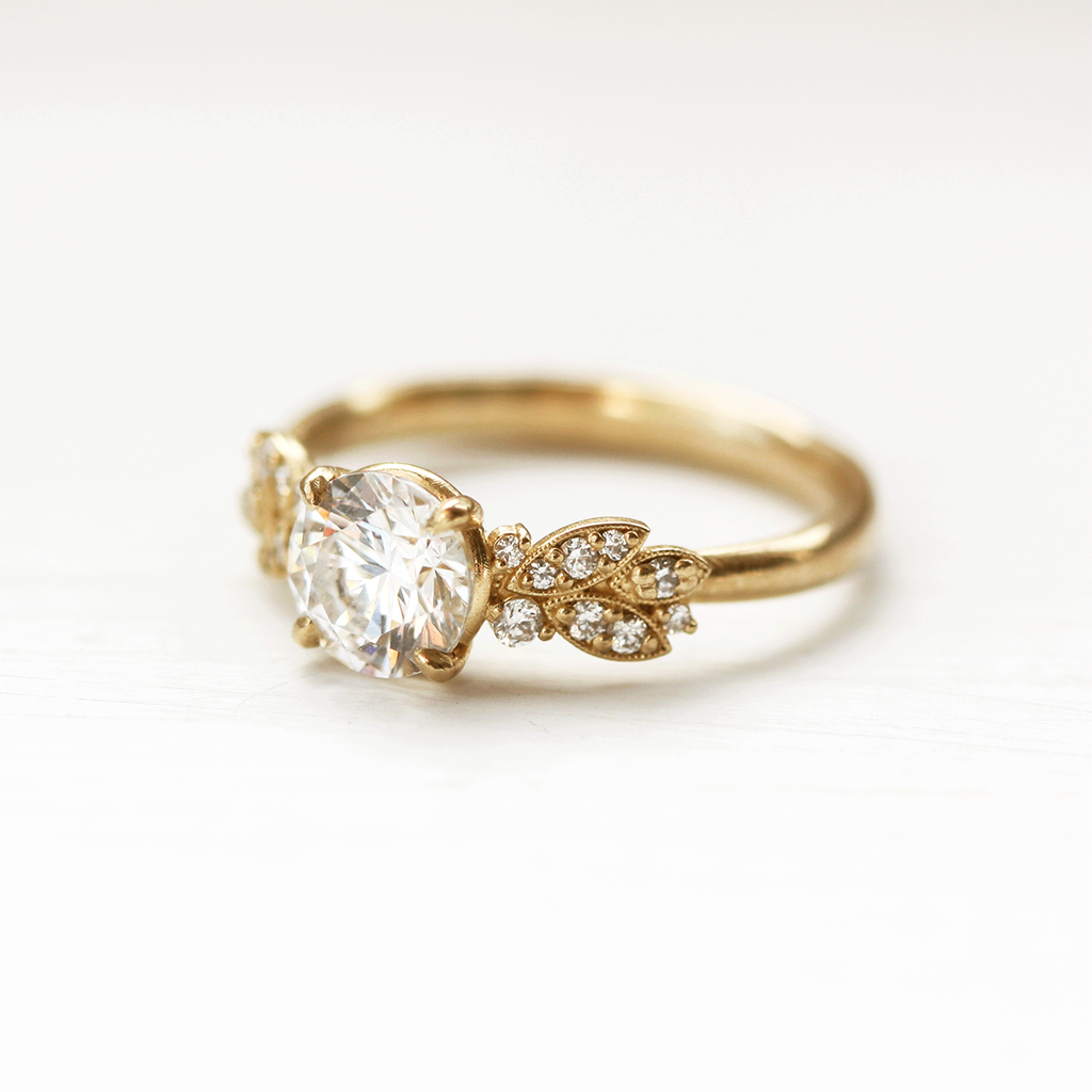 1.0 CT Round Cut Cluster Style Moissanite Engagement Ring