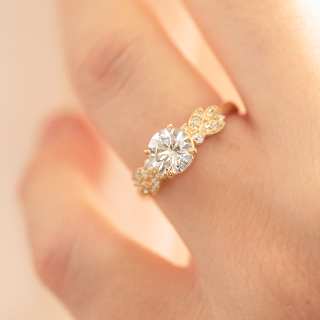1.0 CT Round Cut Cluster Style Moissanite Engagement Ring