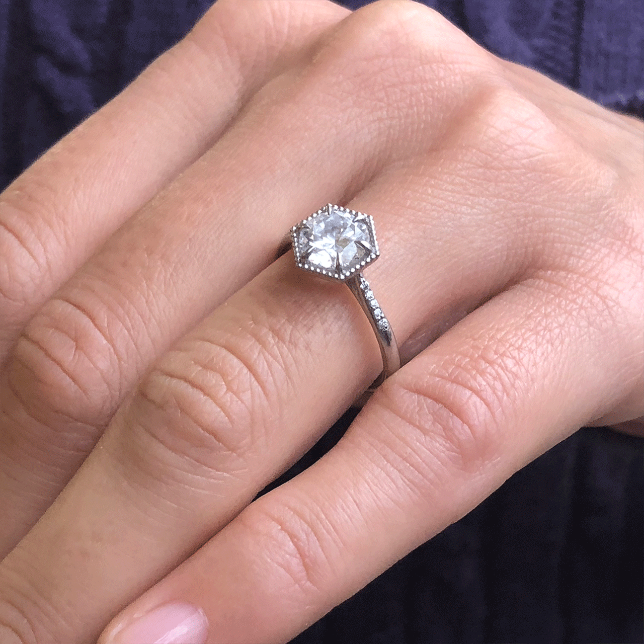 1.20 CT Round Cut Hexagon Style Moissanite Solitaire Engagement Ring