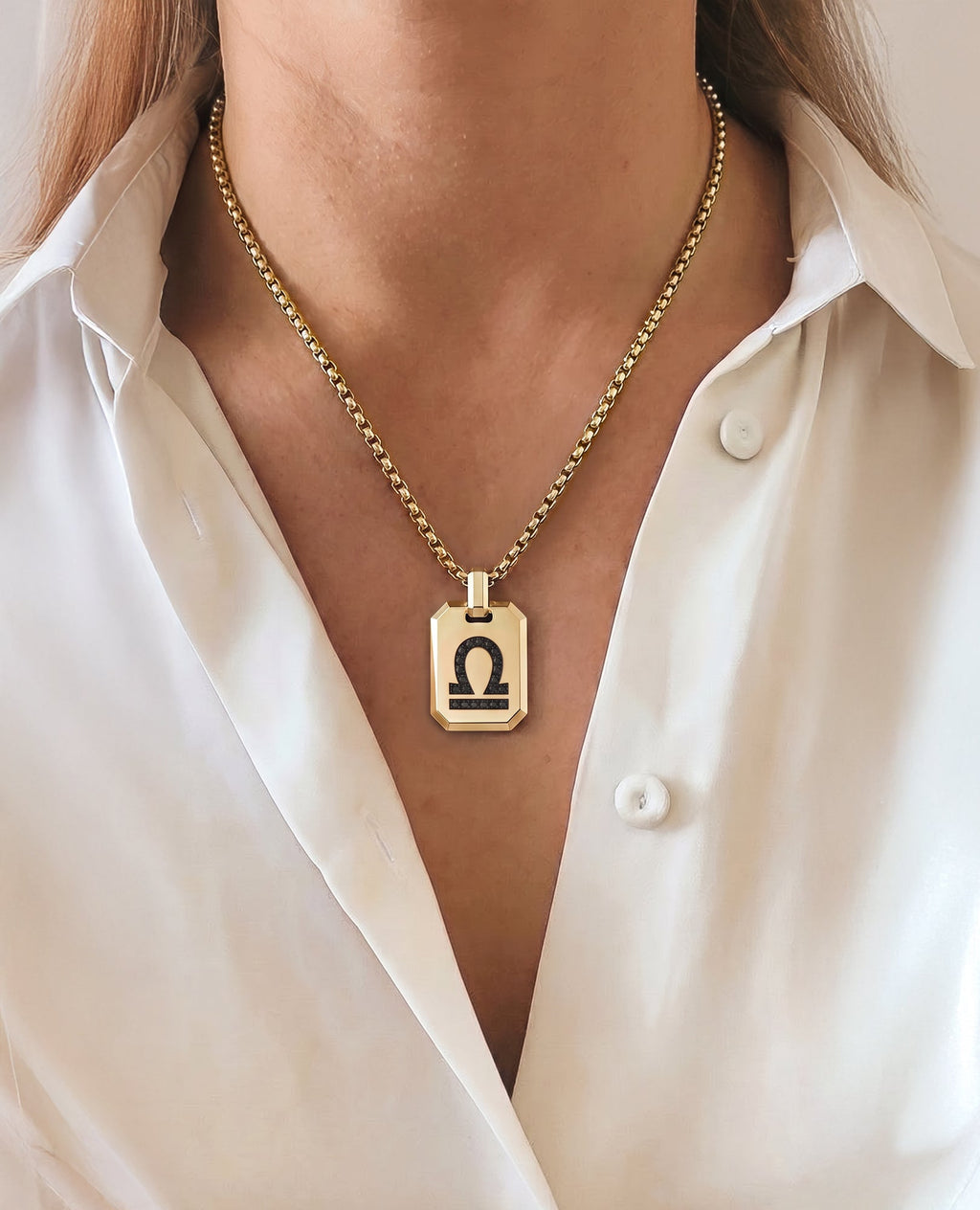 LIBRA MINI ZODIAC Dog Tag Gold Pendant with 0.25ct Black Diamonds