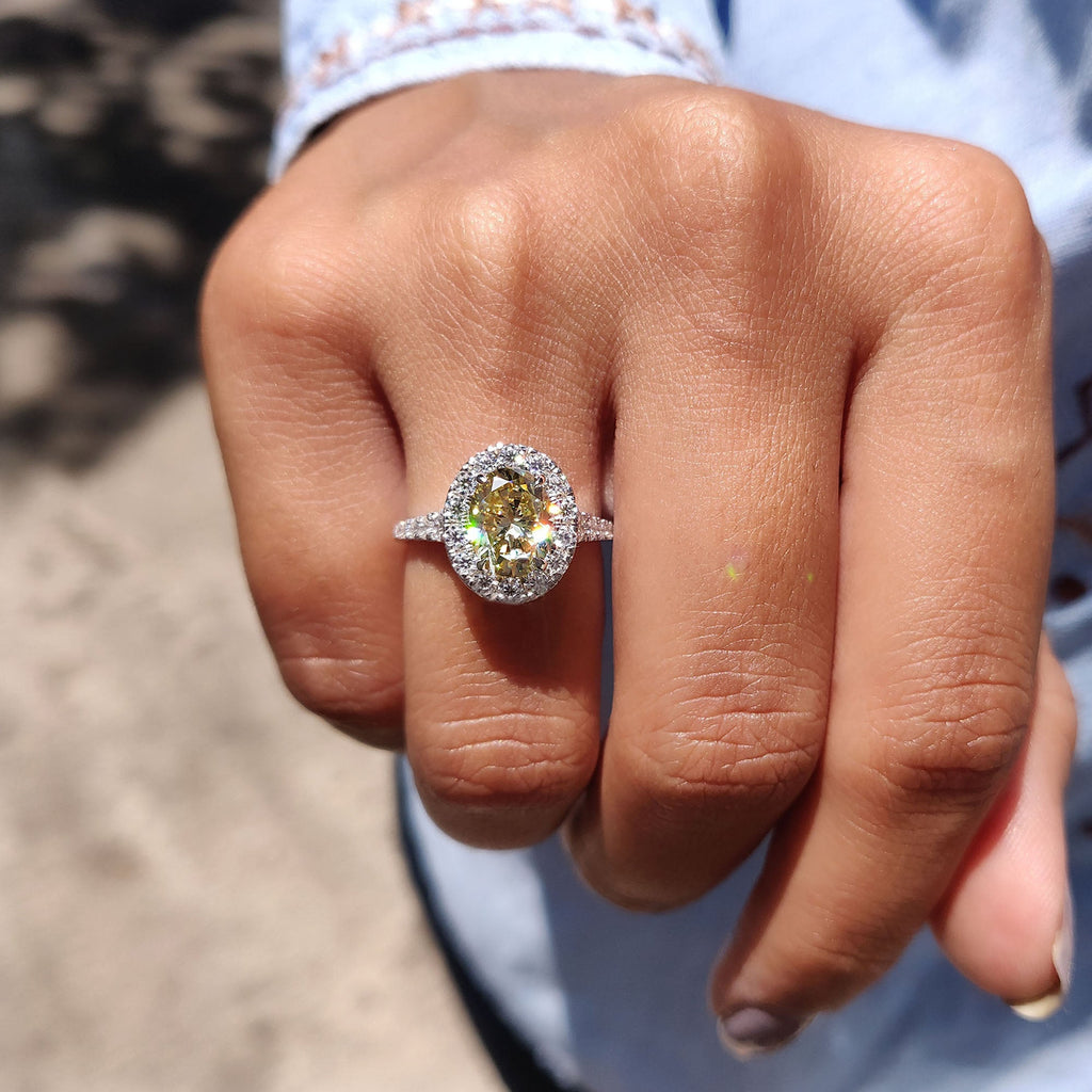 Light Yellow Oval Halo Engagement Ring