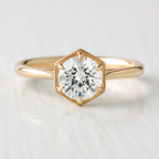 1.0 CT Round Cut Hexagon Style Solitaire Moissanite Engagement Ring