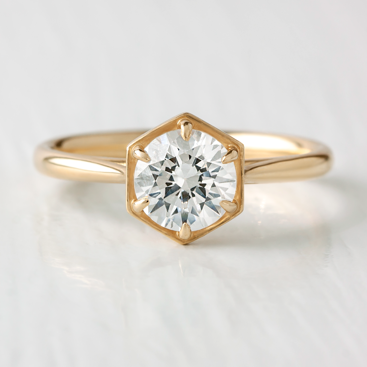 1.0 CT Round Cut Hexagon Style Solitaire Moissanite Engagement Ring