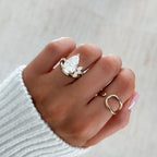 Lotus Triple Row Pavé Engagement Ring With Pear Cut Diamond