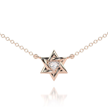 Jewish star heart moissanite necklace