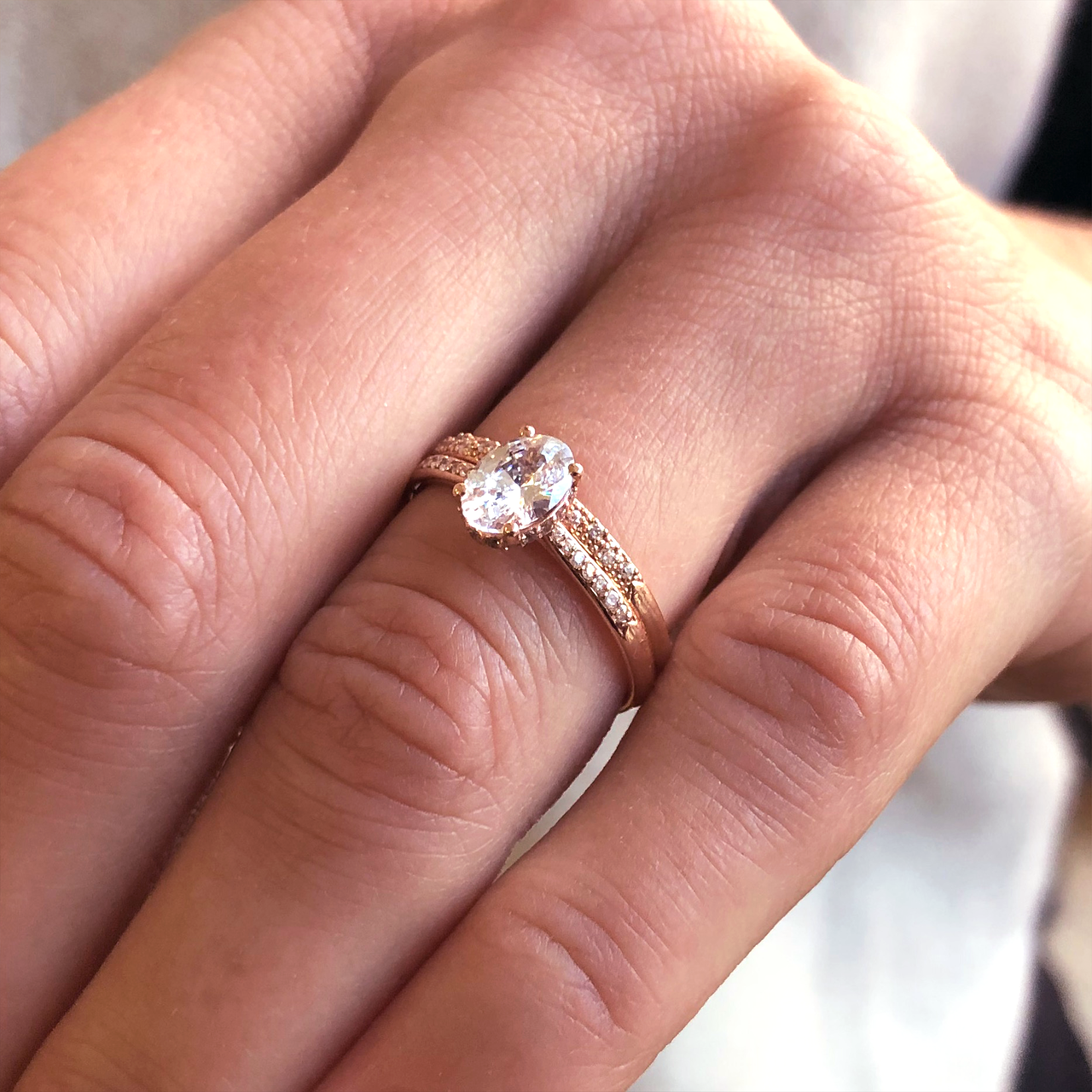 0.84 CT Oval Cut Pave Moissanite Engagement Ring
