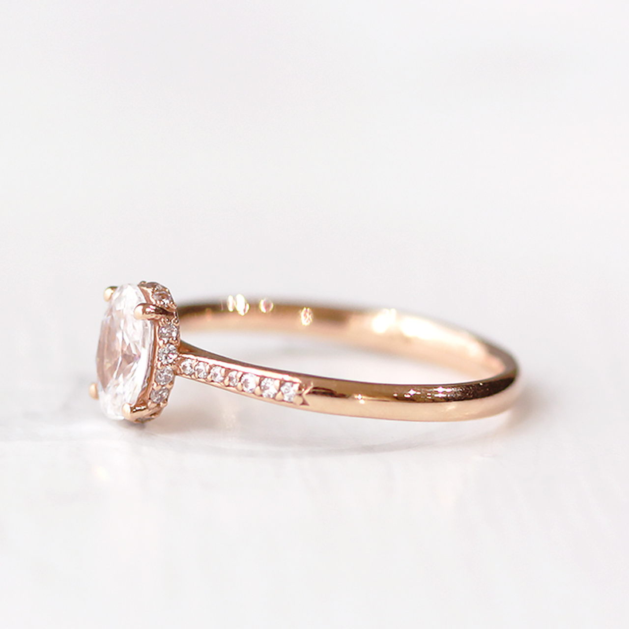 0.84 CT Oval Cut Pave Moissanite Engagement Ring