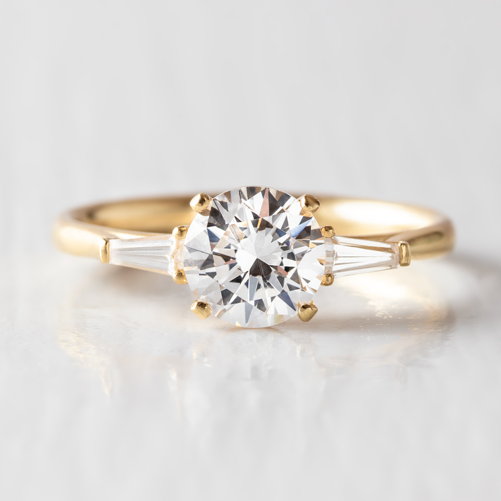 1.0 CT Round & Baguette Three Stone Moissanite Engagement Ring