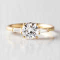 1.0 CT Round & Baguette Three Stone Moissanite Engagement Ring