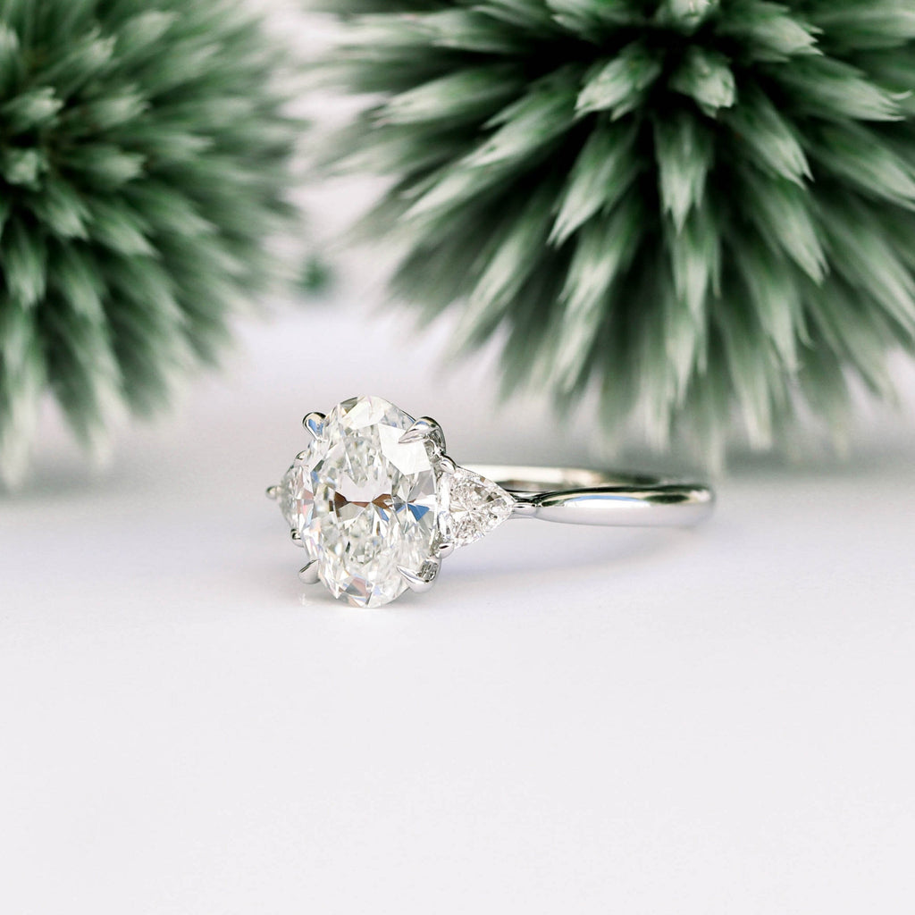 2.25CT Oval Moissanite three Stones Engagement Ring