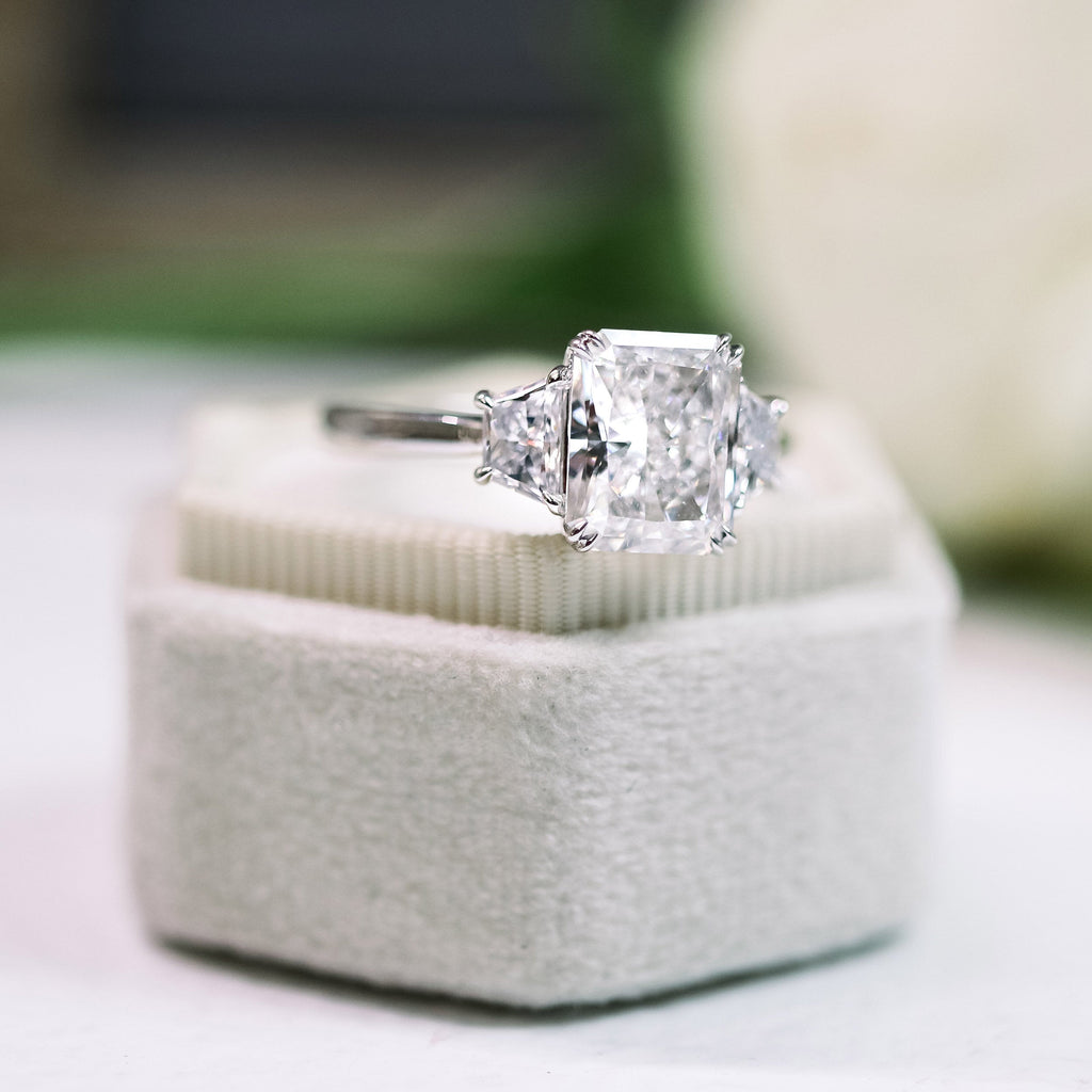 2.50 CT Radiant Moissanite Three Stones Engagement Ring