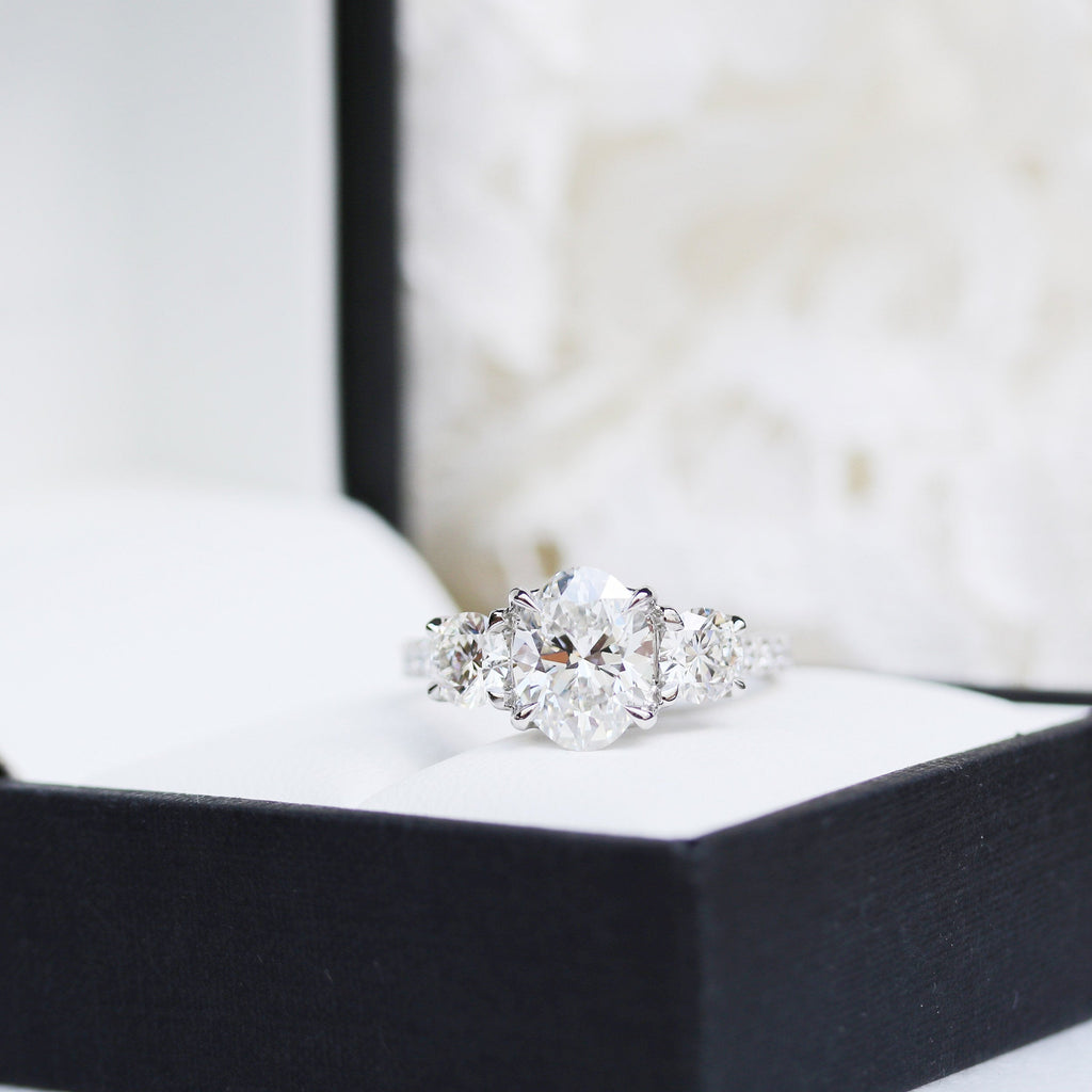 2.0 CT Oval Cut Moissanite Three Stone Engagement Ring