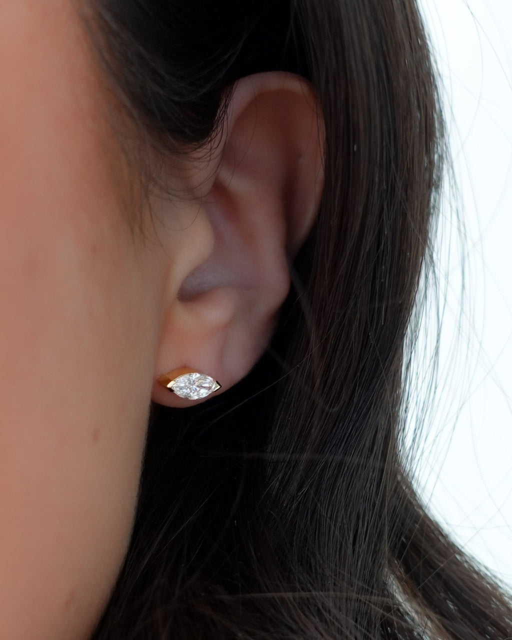Marquise Cut Half Bezel Diamond Studs