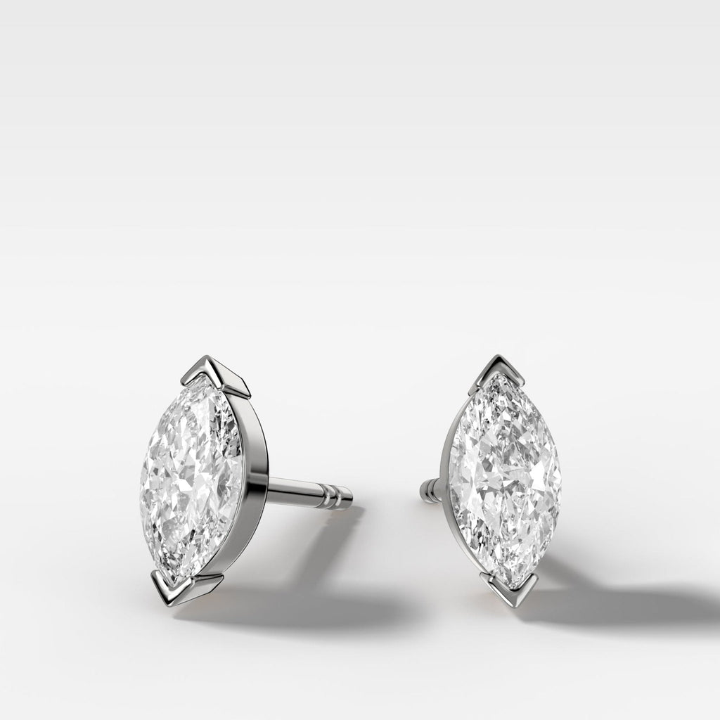 Marquise Cut Half Bezel Diamond Studs
