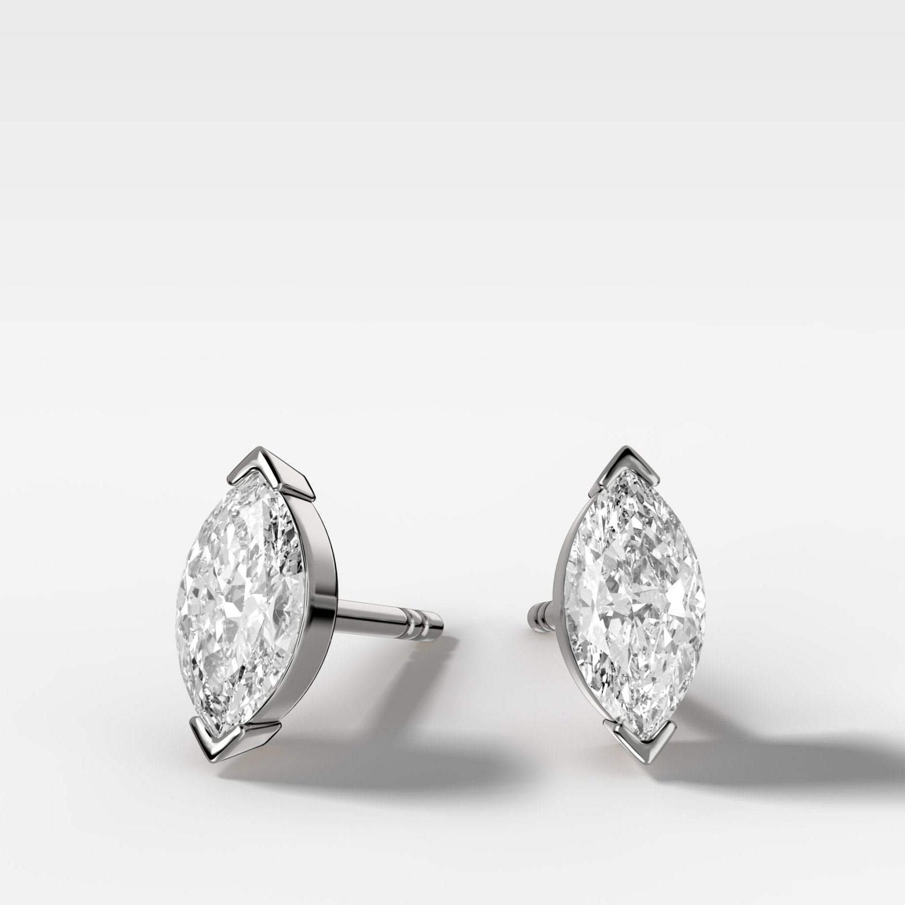 Marquise Cut Half Bezel Diamond Studs