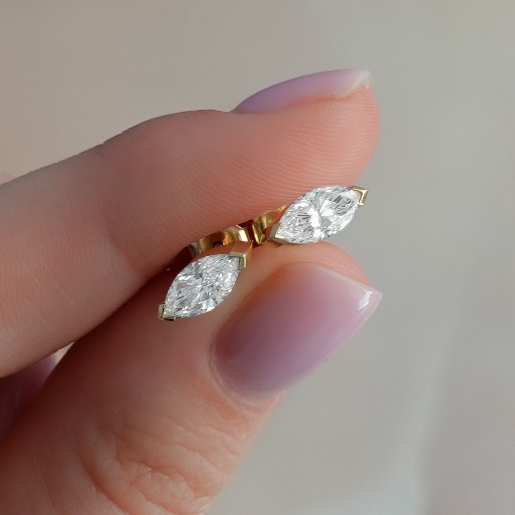 Marquise Cut Half Bezel Diamond Studs