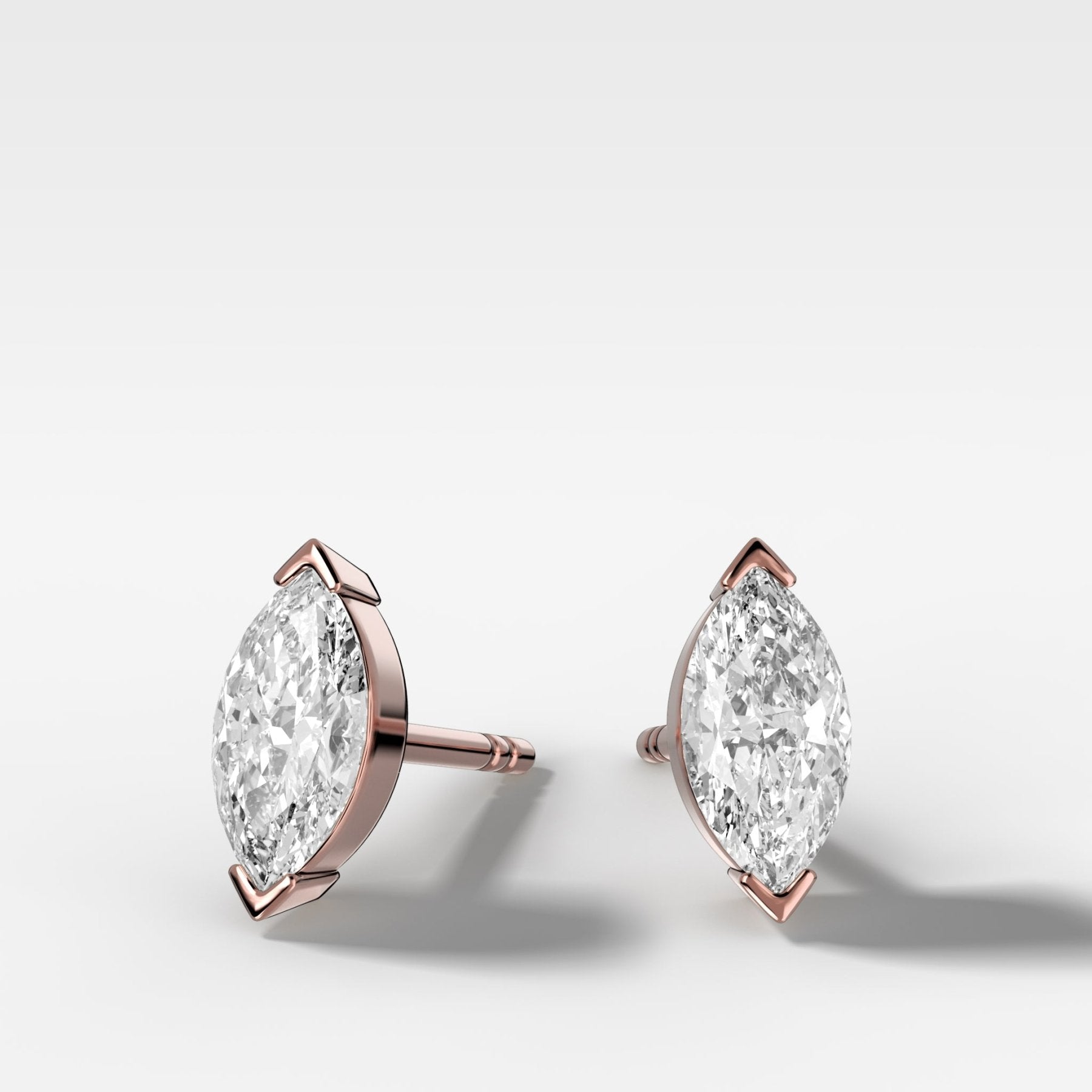 Marquise Cut Half Bezel Diamond Studs
