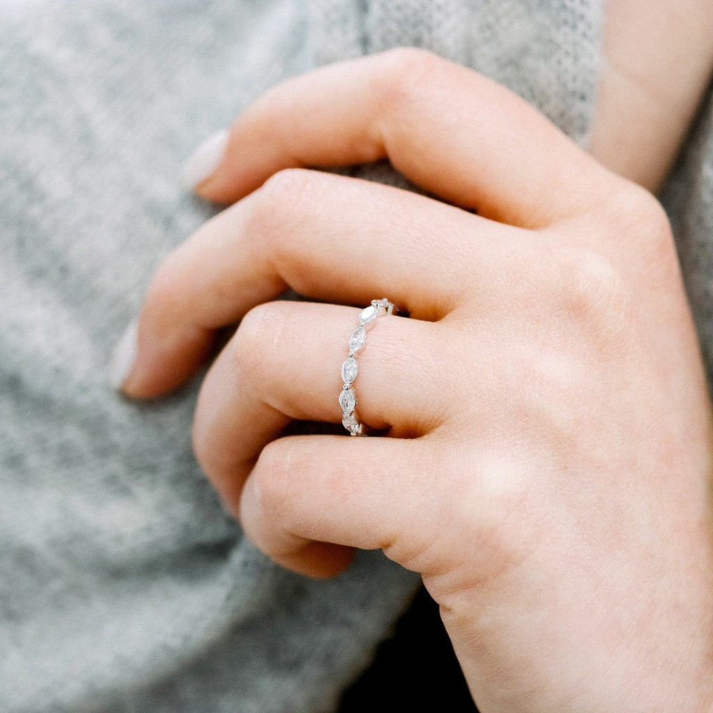 Marquise Cut Moissanite Full Eternity Wedding Band