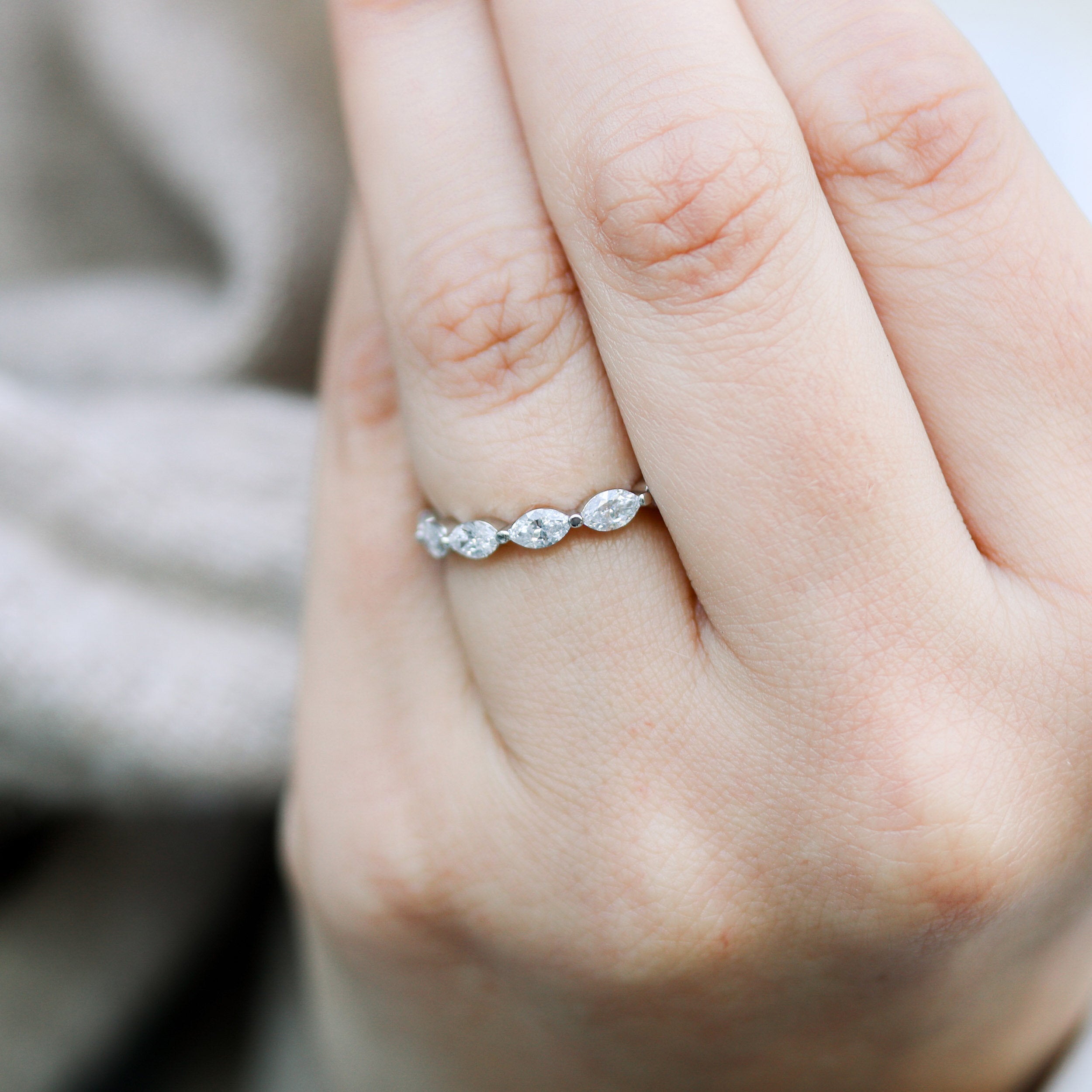 Marquise Cut Moissanite Full Eternity Wedding Band