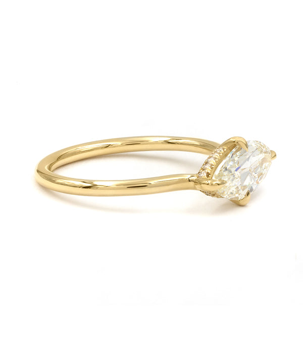 1.18 CT East West Marquise Diamond Moissanite Hidden Halo Engagement Ring