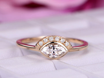 Marquise Moissanite Diamond Crescent Halo engagement rings