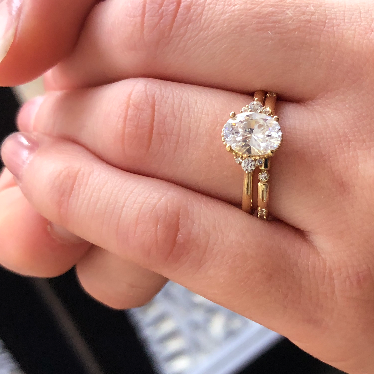 1.33 CT Oval Cut cluster Moissanite Solitaire Engagement Ring