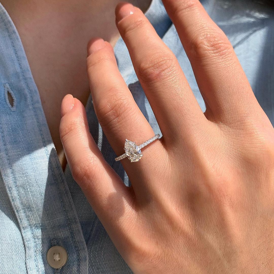 2.10 CT Pear Moissanite Pave Setting Engagement Ring