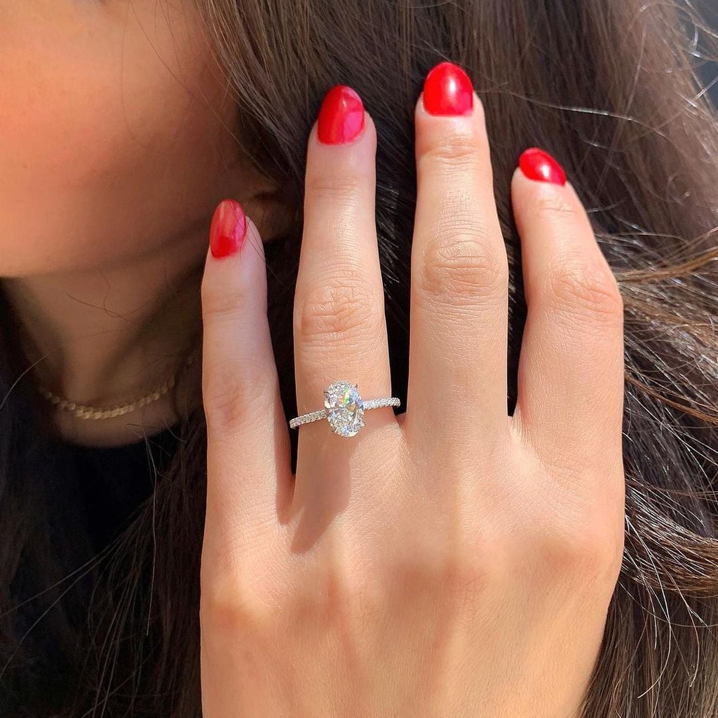 1.33 CT Oval Cut Pave Setting Moissanite Engagement Ring